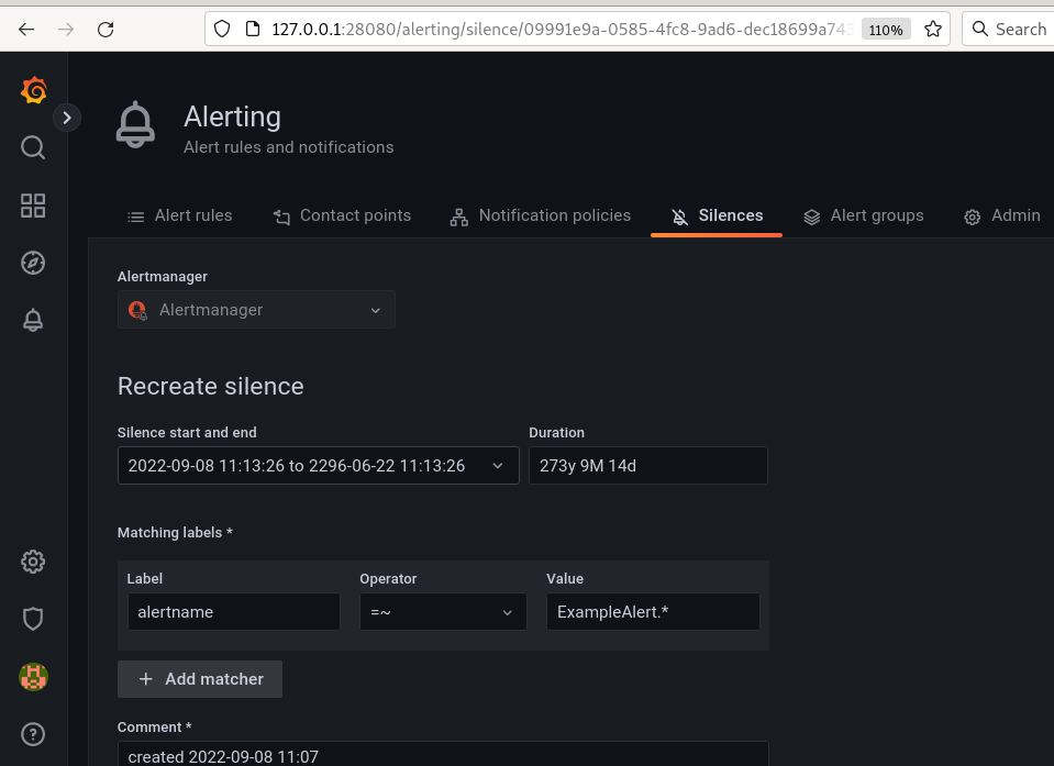 Grafana integration with Alertmanager — Disable alerts via silences in Grafana — SHALB — Image